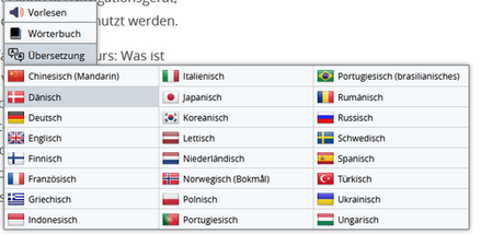 Picture of the possible languages for translation