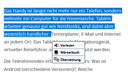 Screenshot aus Readspeaker