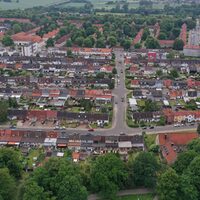 Blick von oben auf die Swindonstraße und Umgebung.