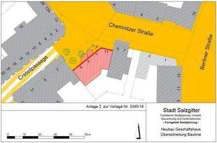 Plan eines Teilbereichs der Innenstadt von Salzgitter-Lebenstedt.